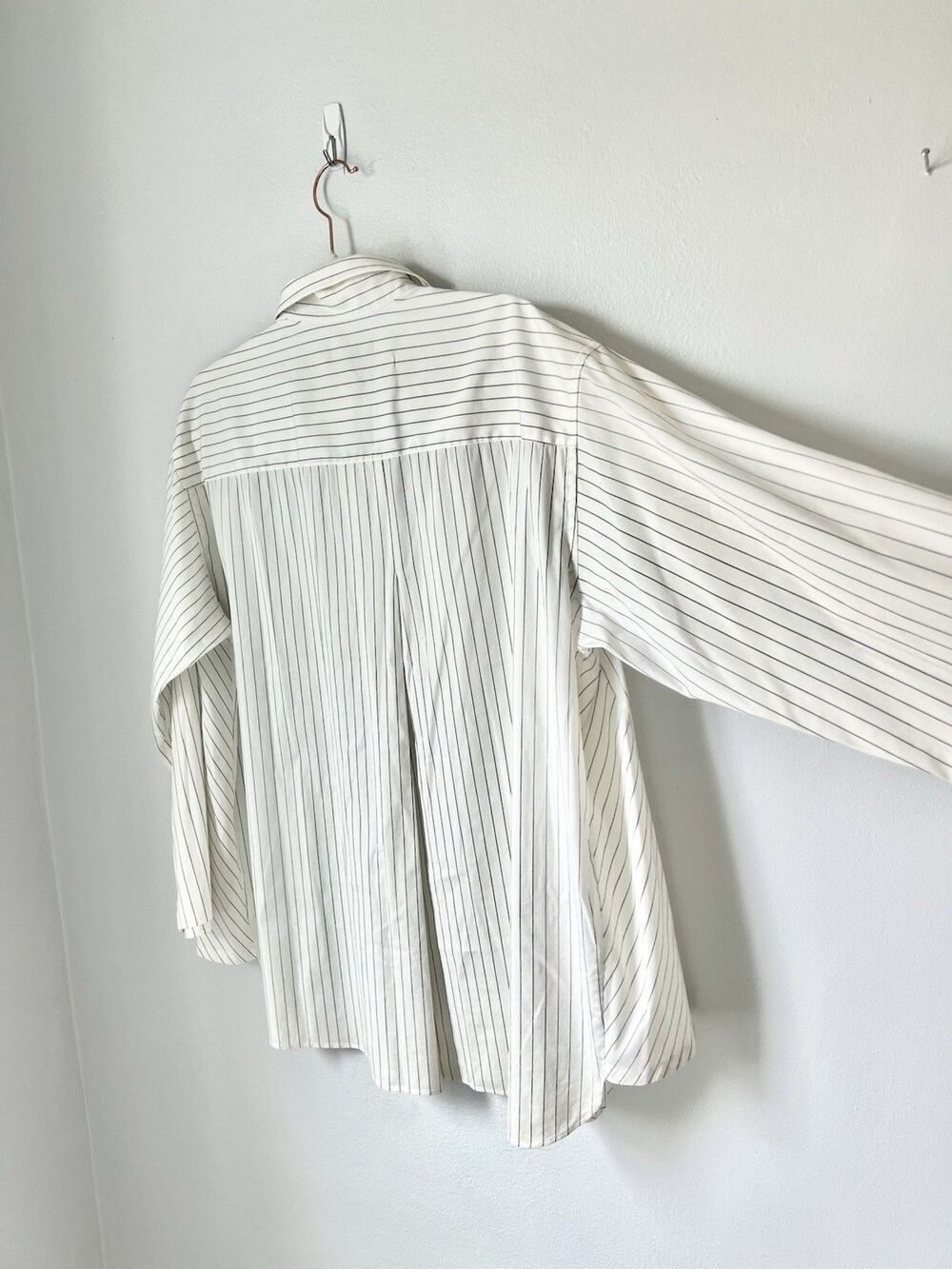 Lafayette 148 Tunic Blouse M/L White Stripe Button Down Lagenlook Artsy Modern - Picture 5 of 16